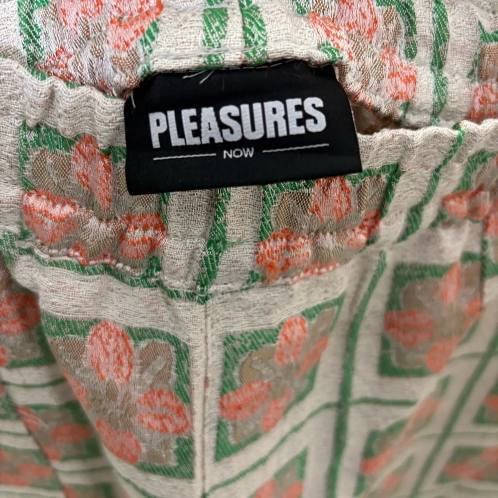 Pleasures Slippy Easy Pants Men XL Cream Floral Tapestry Pull On Hype Streetwear